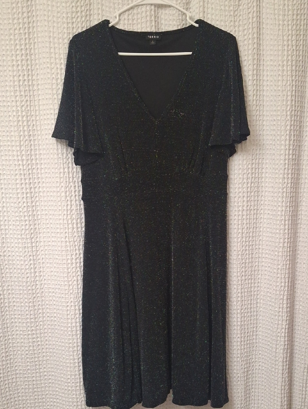 torrid Black Sparkle V-Neck Flutter Sleeve Dress